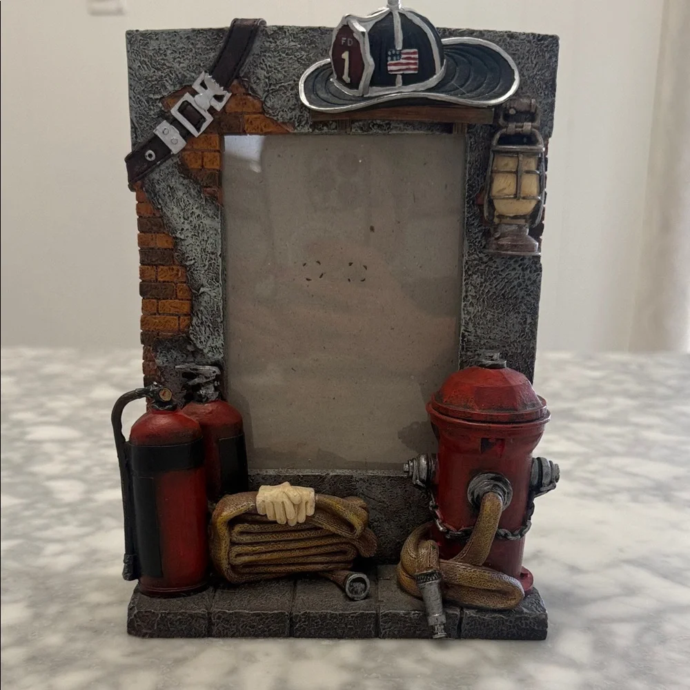 Firefighter-Themed Red and Black Decorative Photo Frame - Home Accents